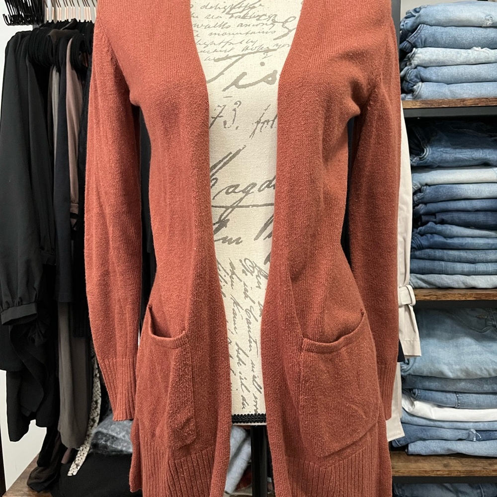 Rust Open Front Cardigan Sweater
